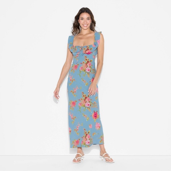 SHEFIT Dresses & Skirts - 1) Wild Fable Flounce Sleeve Maxi Empire Waist Dress Blue Floral Size small